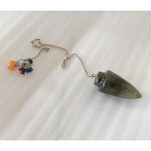 Crystal Pendulum Labradorite Chakra Chips Handmade Teardrop with Mini Stones